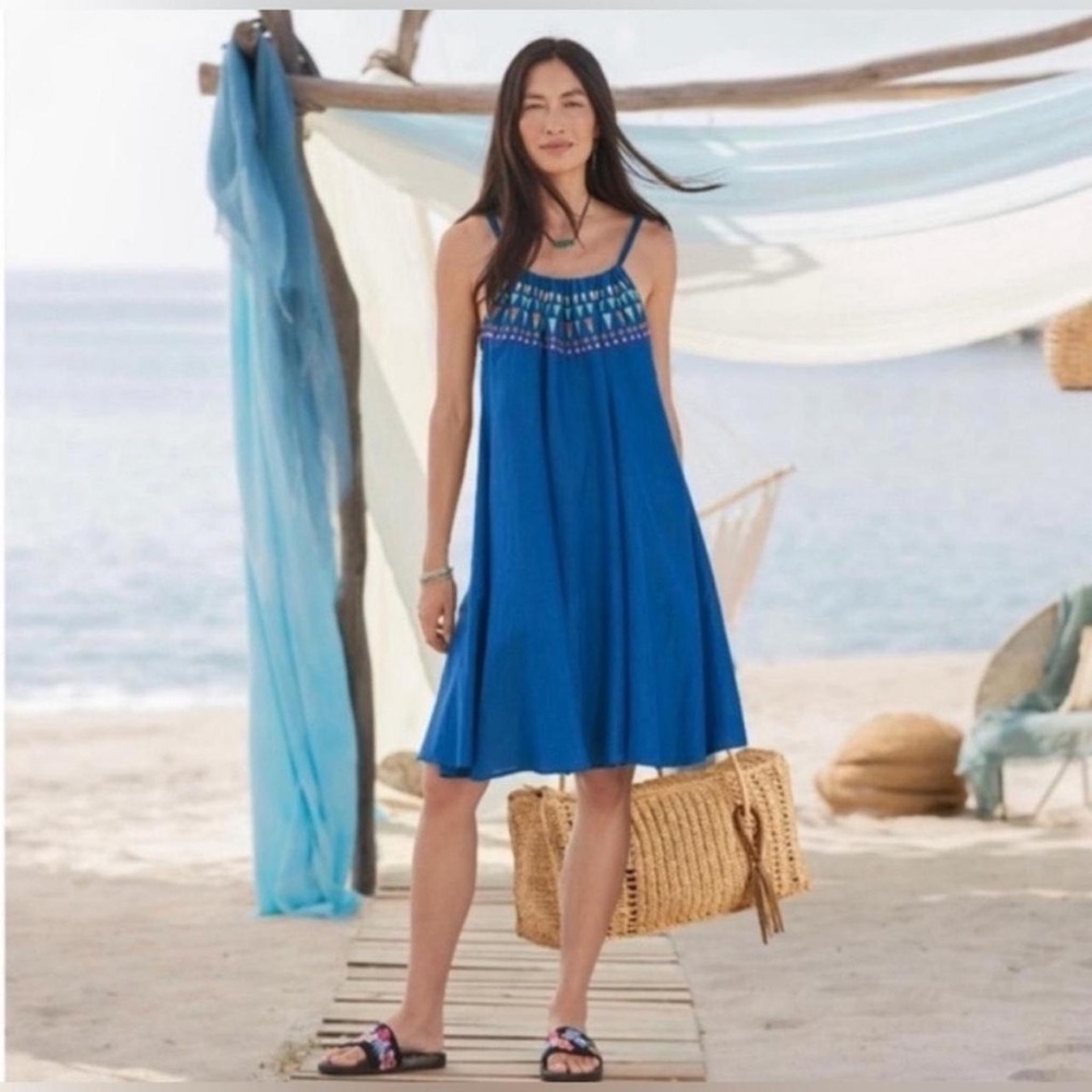 Sundance Pretty Origins Blue Embroidered Silk Blend Dress Size Medium